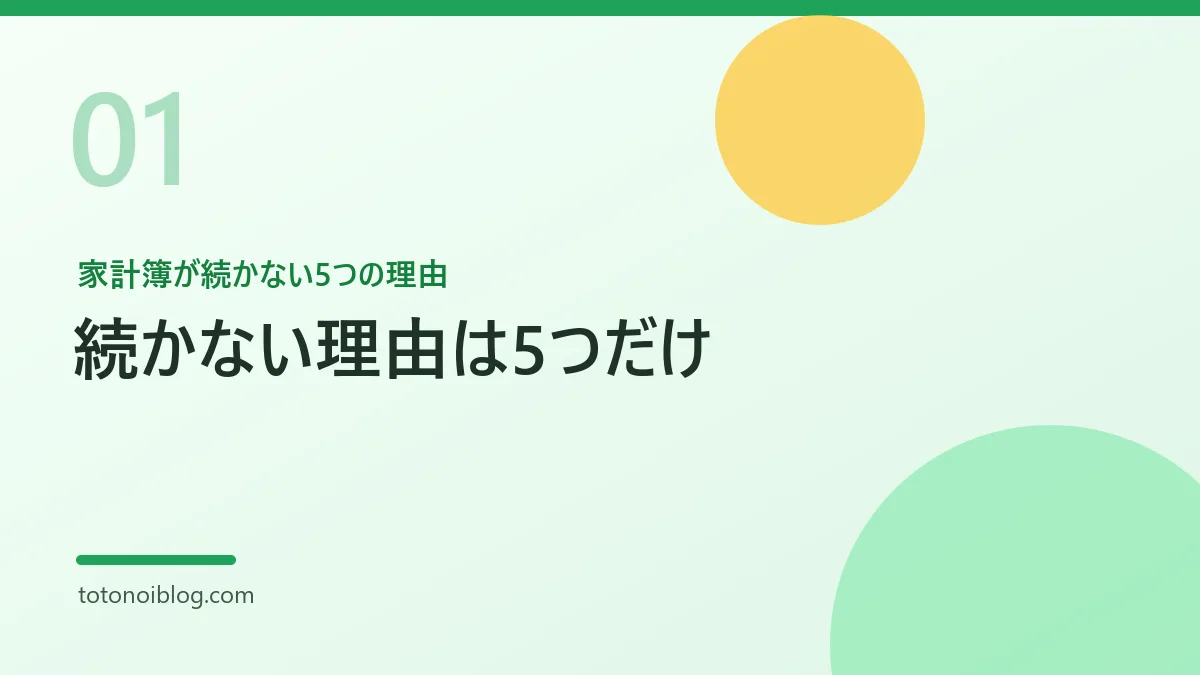 家計簿が続かない5つの理由を説明するセクション見出し画像