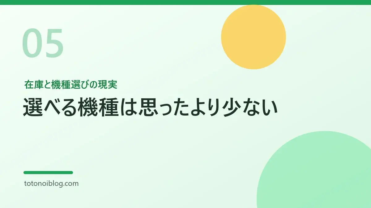 在庫と機種選びの現実を説明するセクション見出し画像