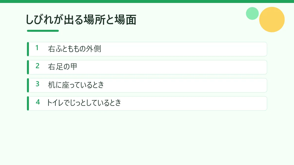 坐骨神経痛のしびれが出る場所と場面をまとめた図